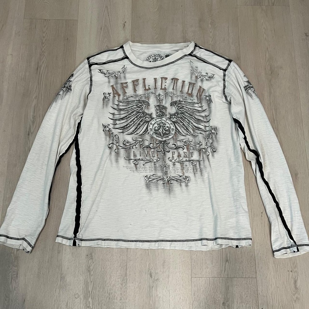 Y2K Affliction long sleeve shirt with black & gray eagle graphic *FLAW*  size L